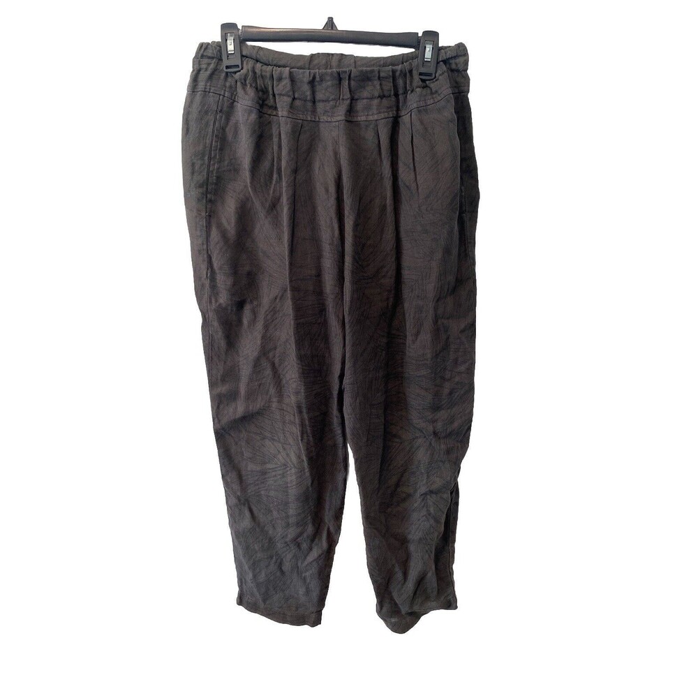 Black Crane 100% Linen Carpenter Pants High Waist Lagenlook Taper Sz S